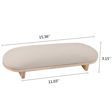 Tang Song soporte uñas de madera ergonómico en crema, ofrece estabilidad durante la sesión.