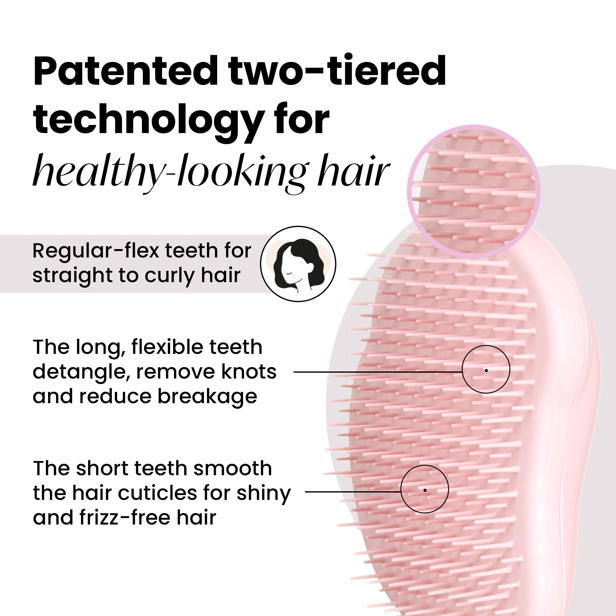 Tangle Teezer Original Detangler, dientes de dos niveles, desenreda sin tirones.