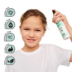 Fragancia fresca mango-pasion del spray, ideal para peinados infantiles diarios.