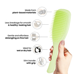 Desenredador Tangle Teezer, primer plano de dientes largos para desenredar suavemente.
