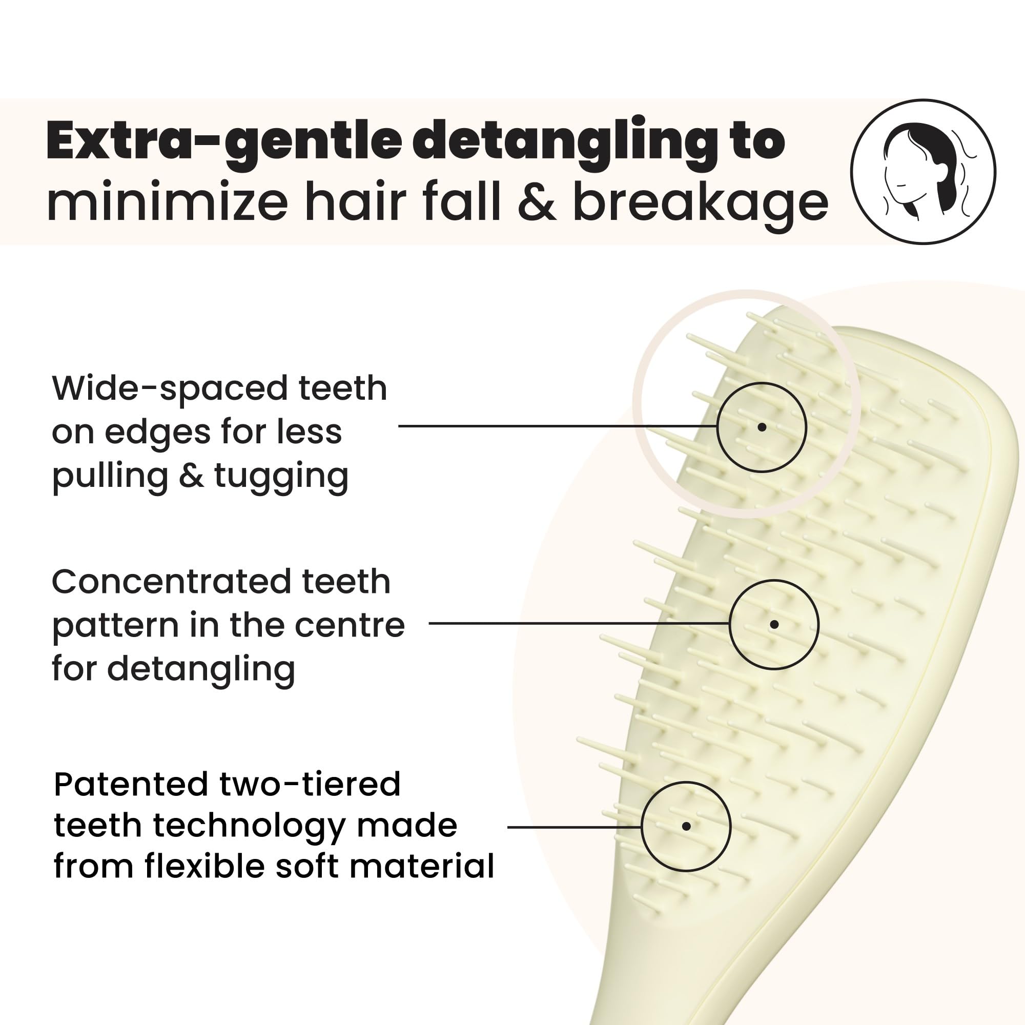 Tangle Teezer: patrón central de dientes para menor tensión al peinar.