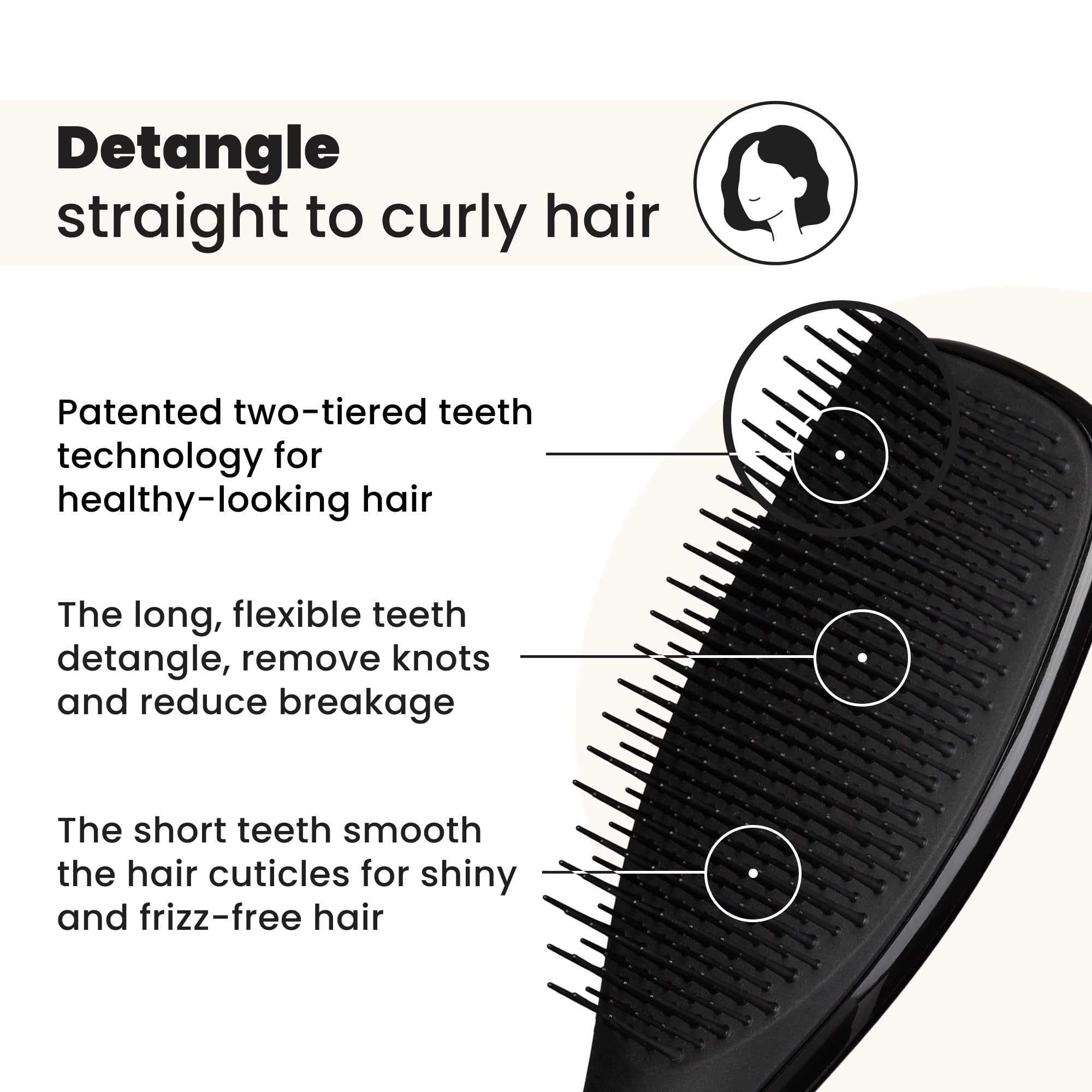 Tangle Teezer Ultimate Detangler, dientes largos, facilita desenredar nudos difíciles.