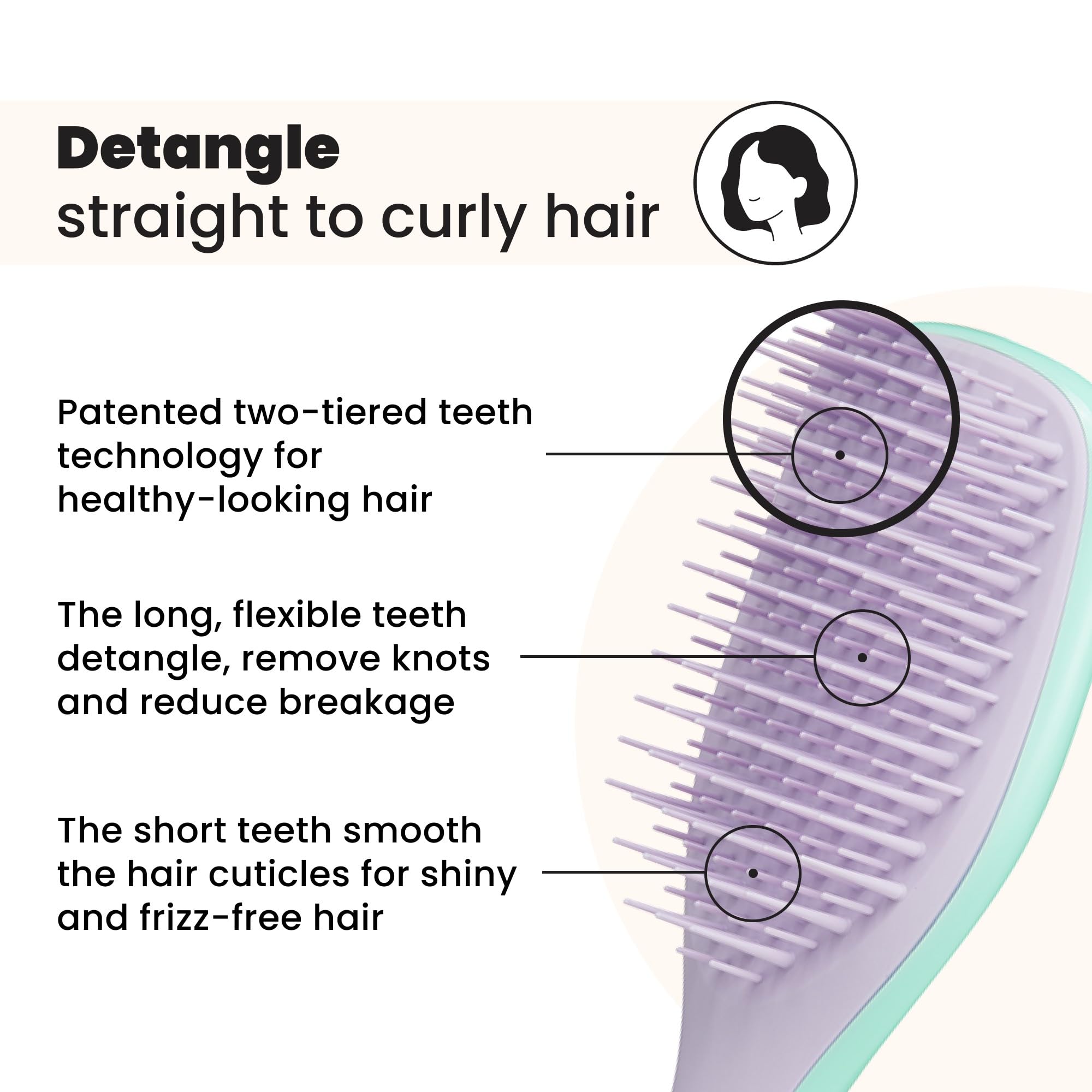 Tangle Teezer Ultimate Detangler dientes largos desenredan con suavidad para cabellos largos.