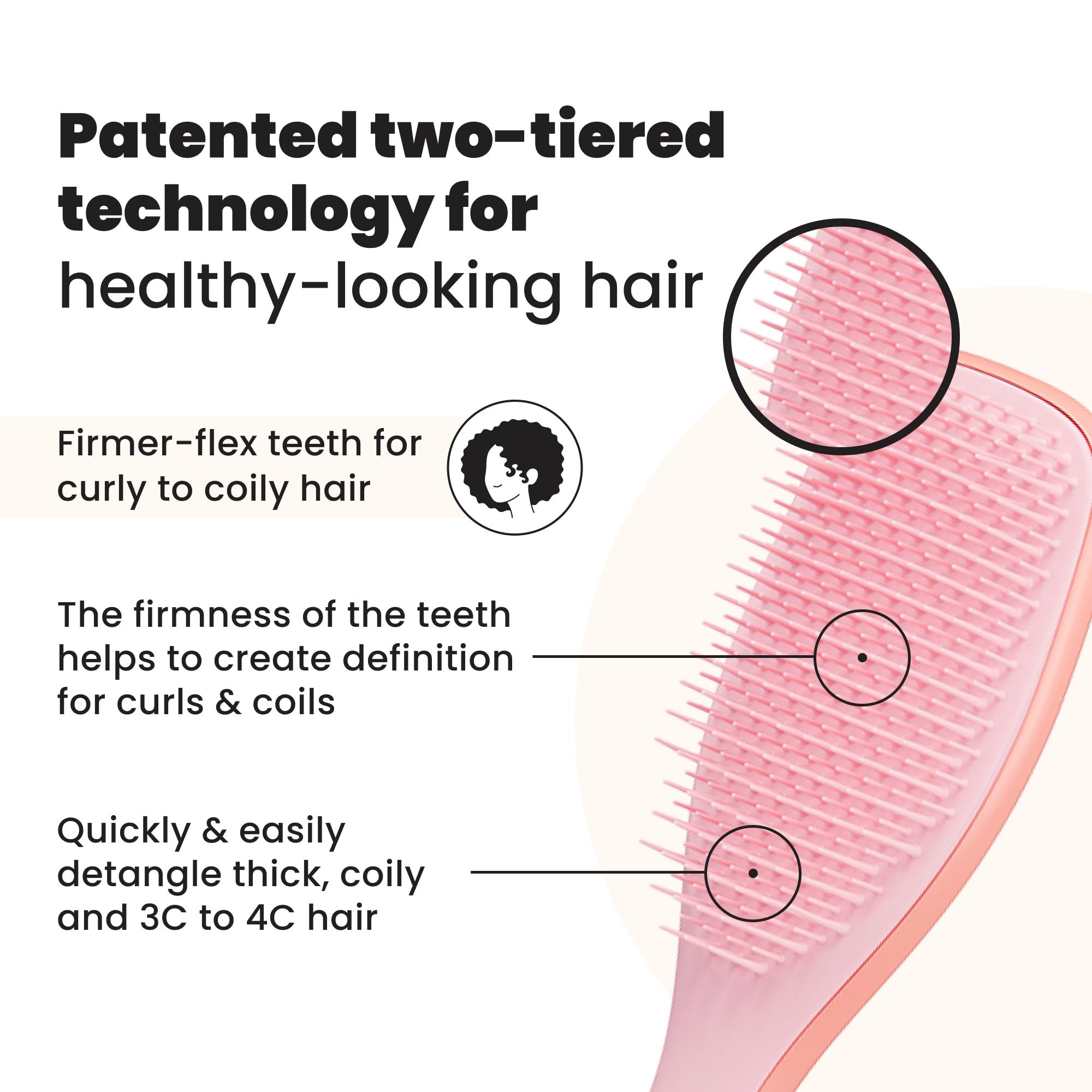 Tangle Teezer Ultimate Detangler, dientes largos, facilita desliz suave en rizos densos