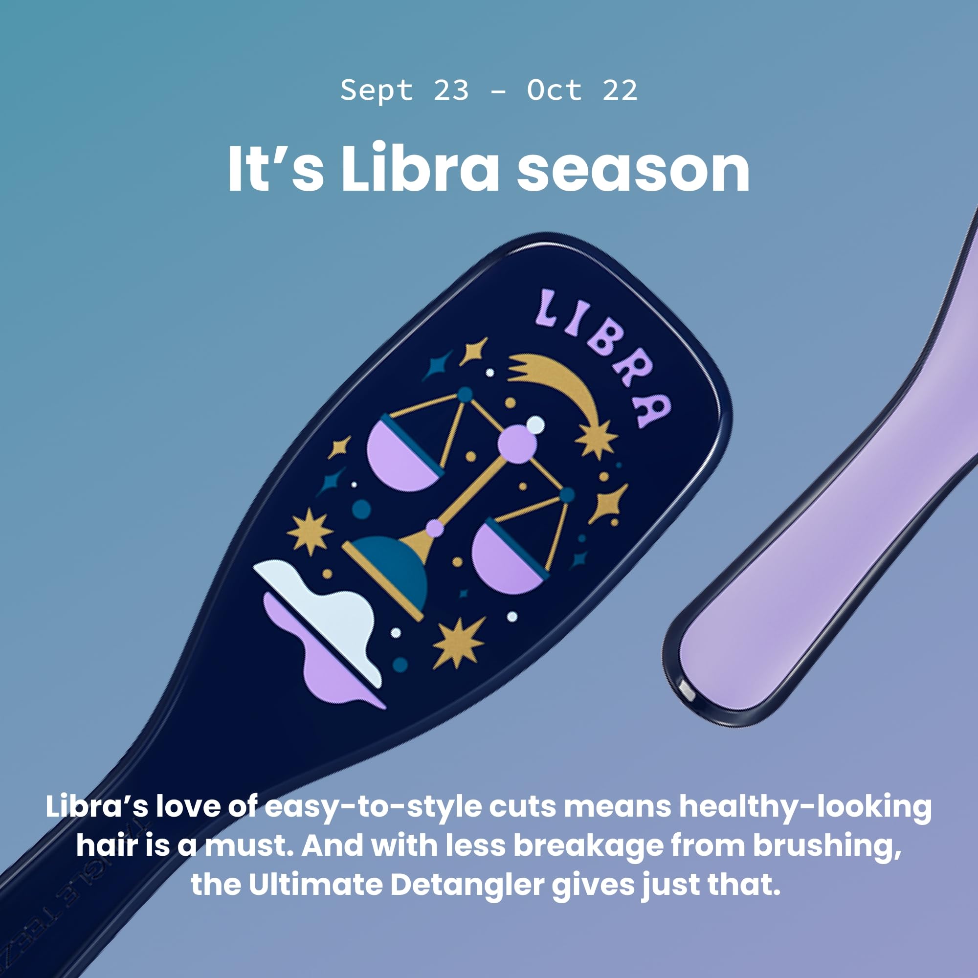 Tangle Teezer Zodiac Ultimate Detangler Libra, cabello seco peinado sin esfuerzo y sin frizz.