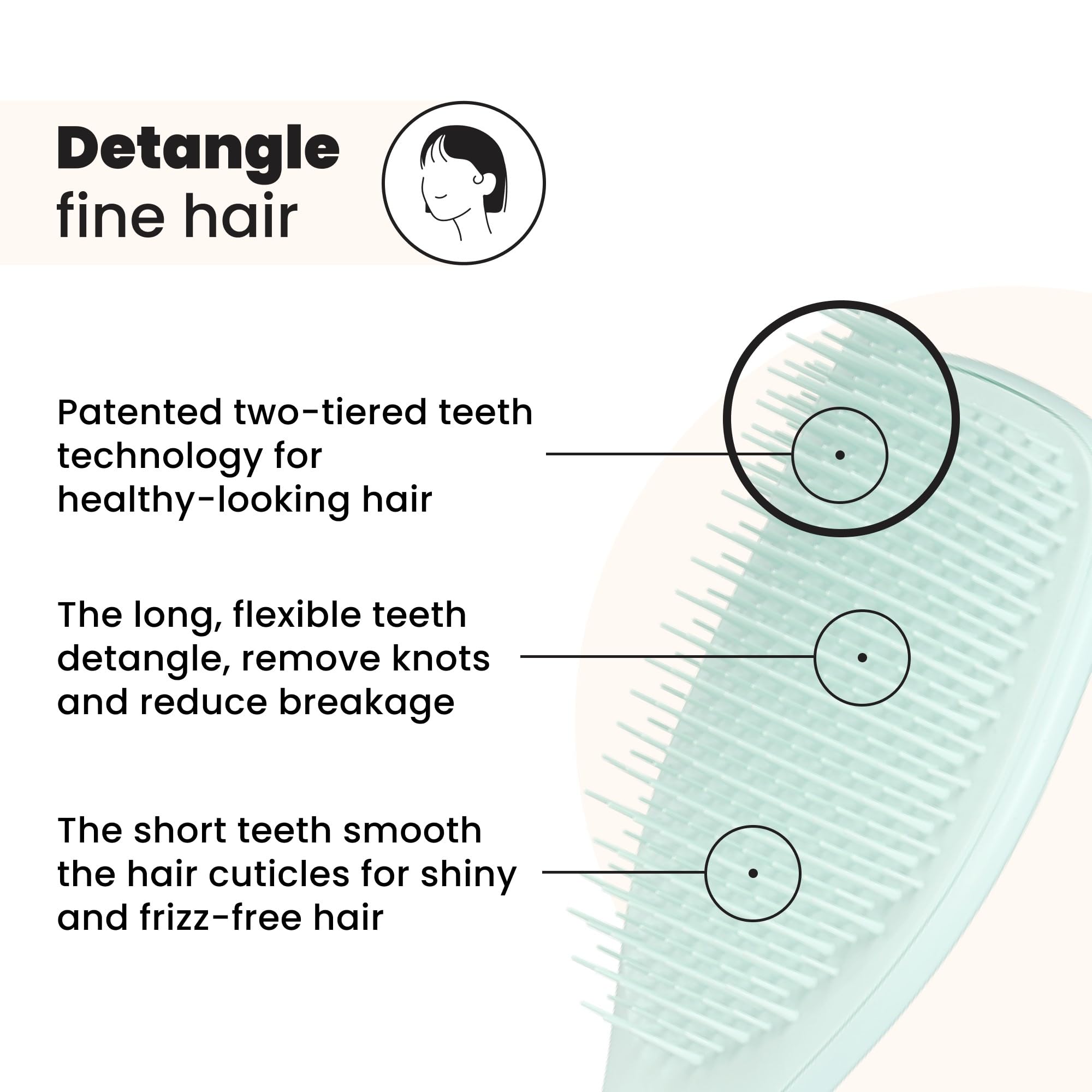 Dientes largos y cortos de Tangle Teezer desenredando sin tirar.