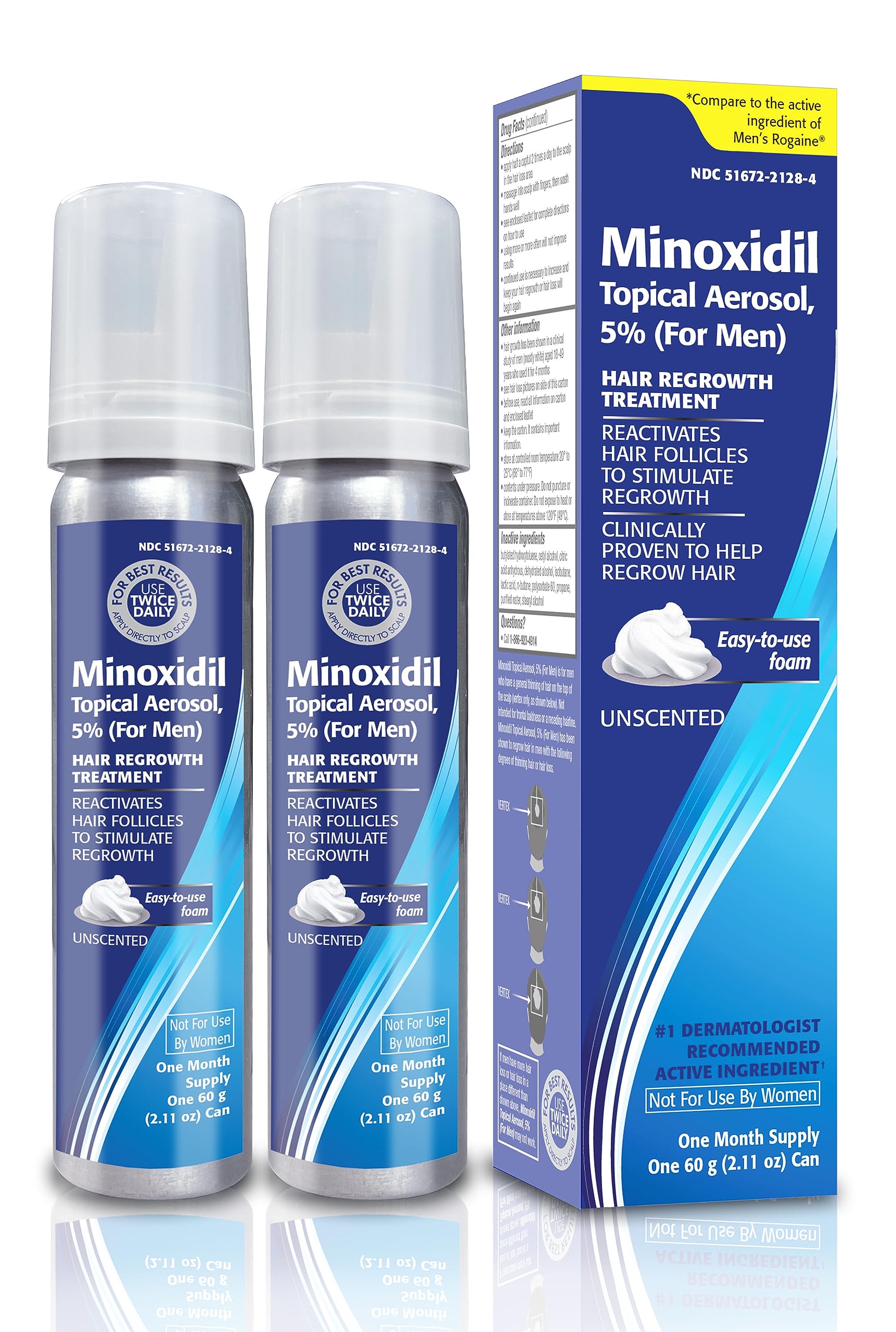 TARO Minoxidil cinco por ciento espuma en botella para aplicación suave y crecimiento capilar.