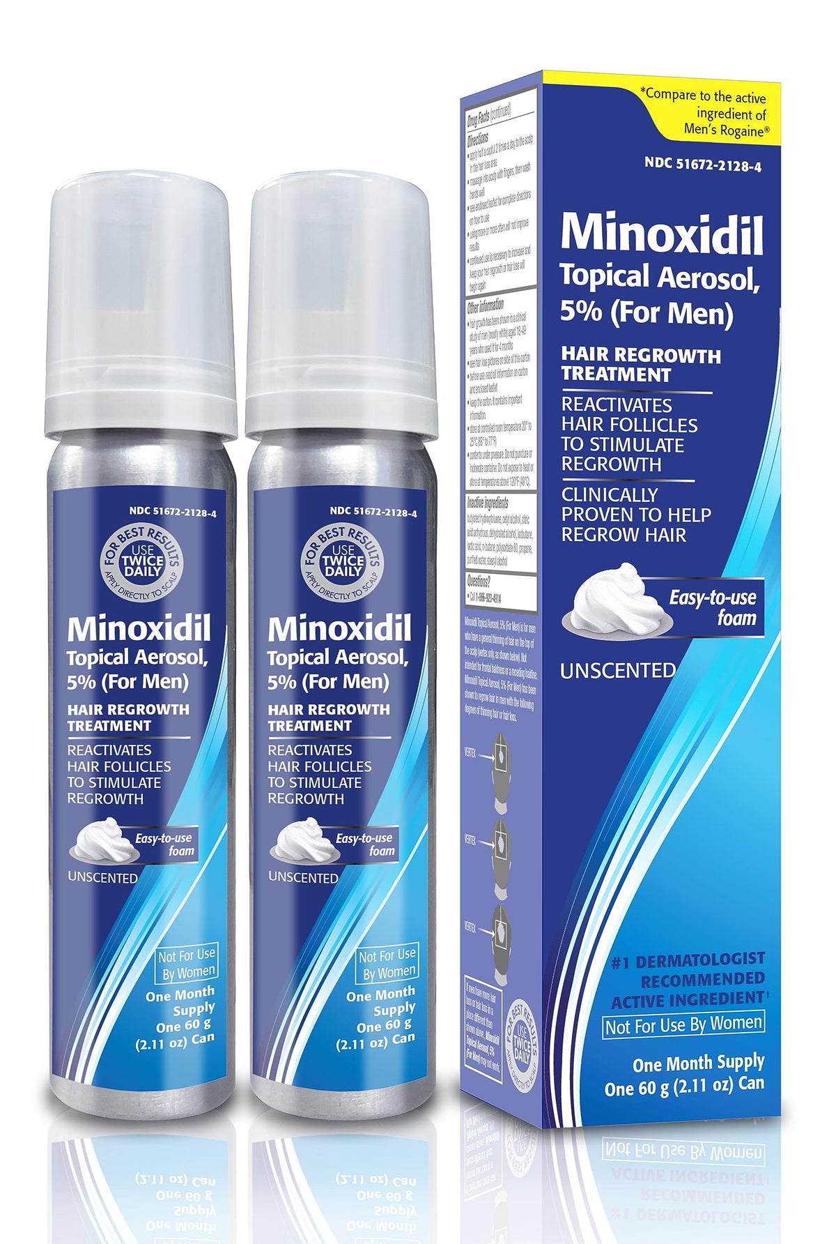 TARO Minoxidil cinco por ciento espuma en botella para aplicación suave y crecimiento capilar.