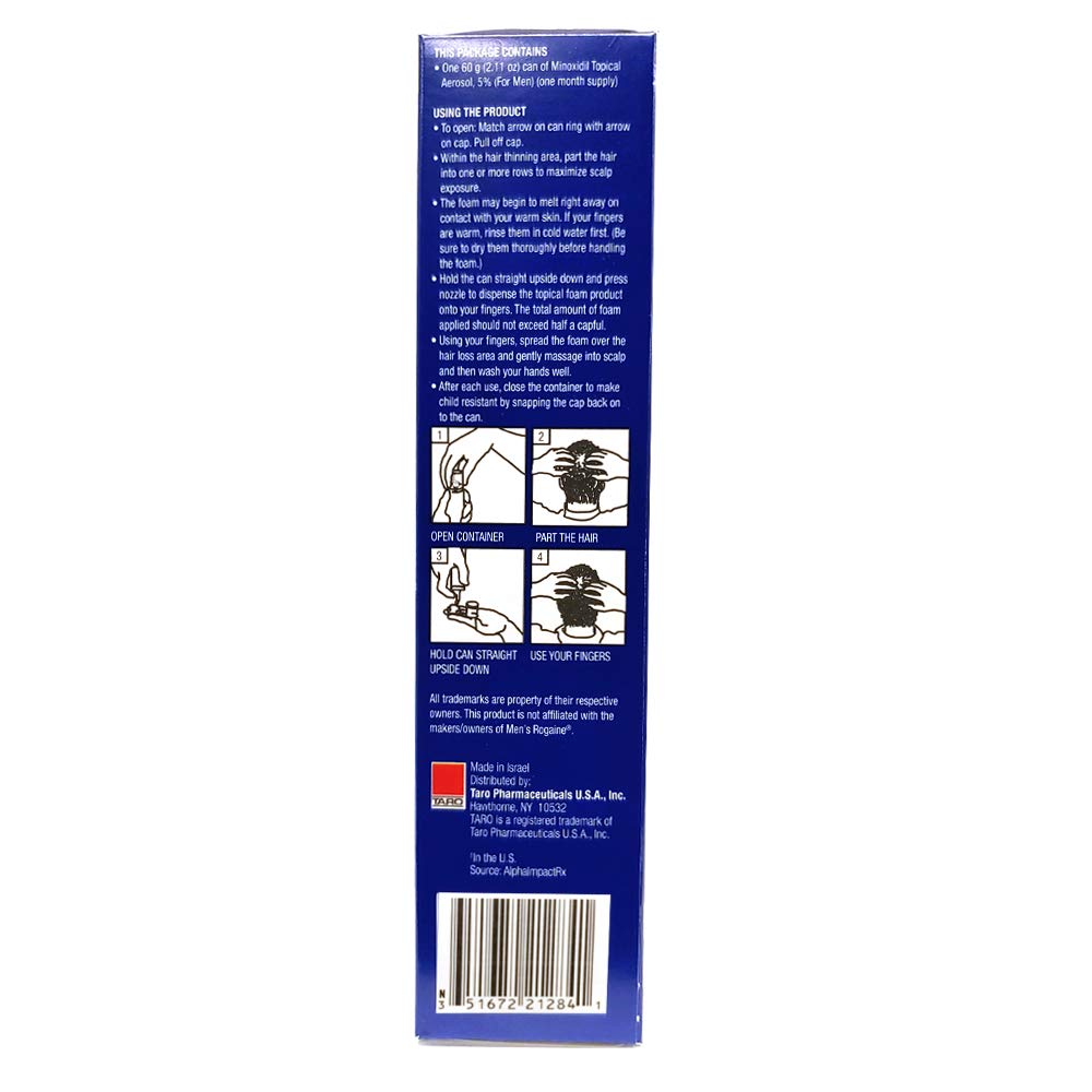 TARO Minoxidil embalaje discreto, fácil de guardar.