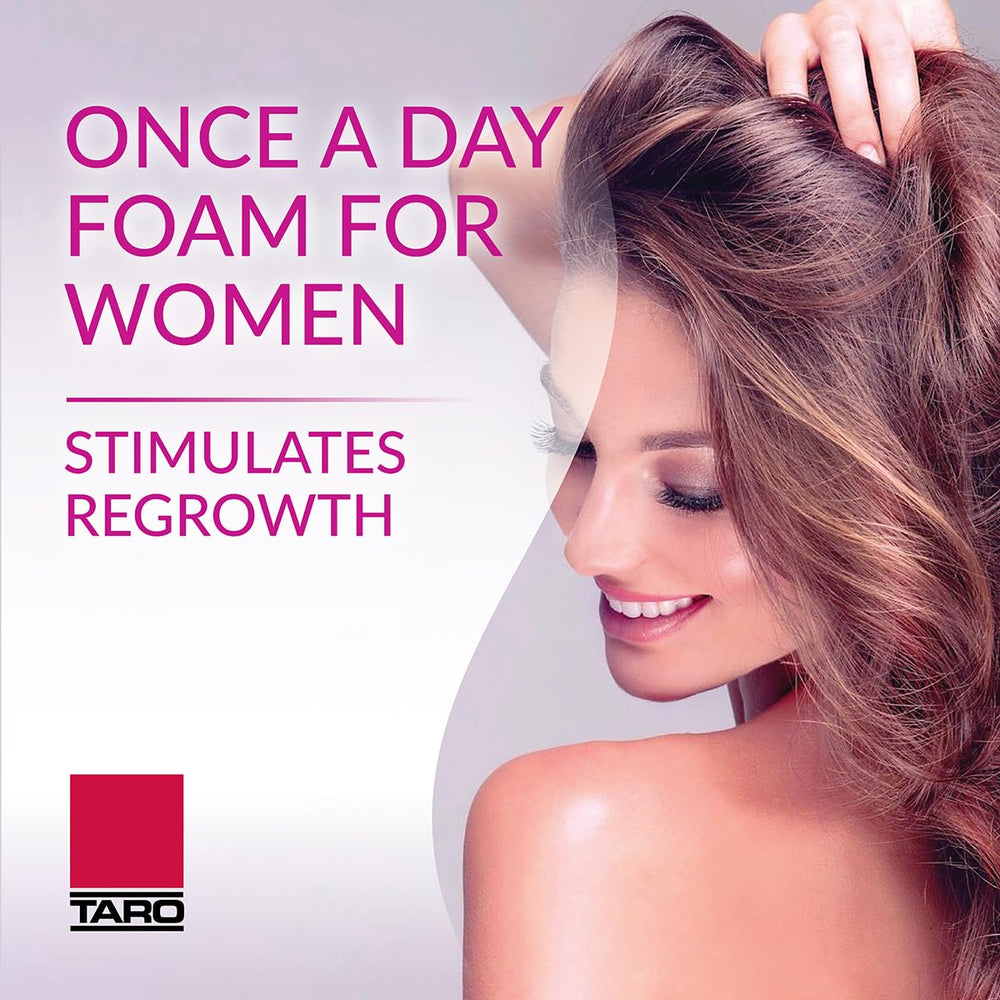 Emballage TARO Minoxidil Foam clair avec étiquette lisible
