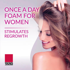 Emballage TARO Minoxidil Foam clair avec étiquette lisible