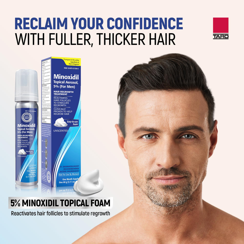 TARO Minoxidil espuma para aplicación en escena, facilita la rutina diaria.