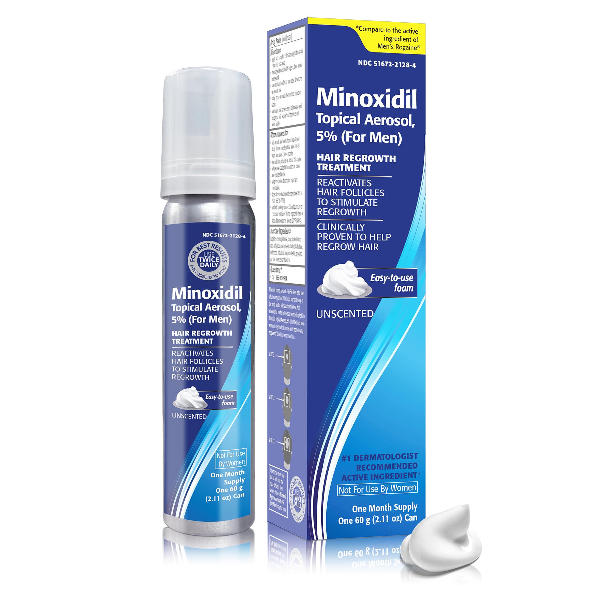 TARO Minoxidil espuma en botella para hombres, favorece el uso diario.