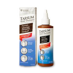 Tarsum, botella de champú para psoriasis, fácil uso diario y cuidado del cuero cabelludo.