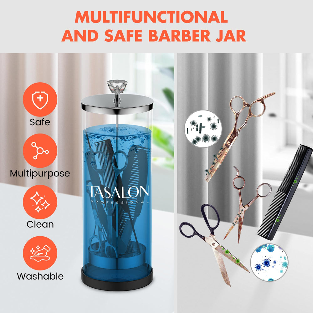 Base de silicona antiresbalante de Tasalon Barber Jar que evita deslizamientos durante la desinfección.
