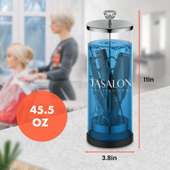 Tasalon Barber Jar, cuerpo de vidrio duradero, facilita ver el avance del proceso de desinfección.