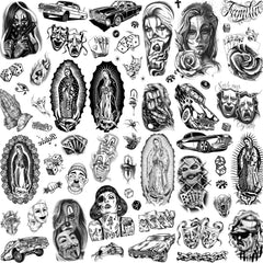 TASROI tatuajes temporales Chicano grandes en hojas; apariencia realista para la piel.