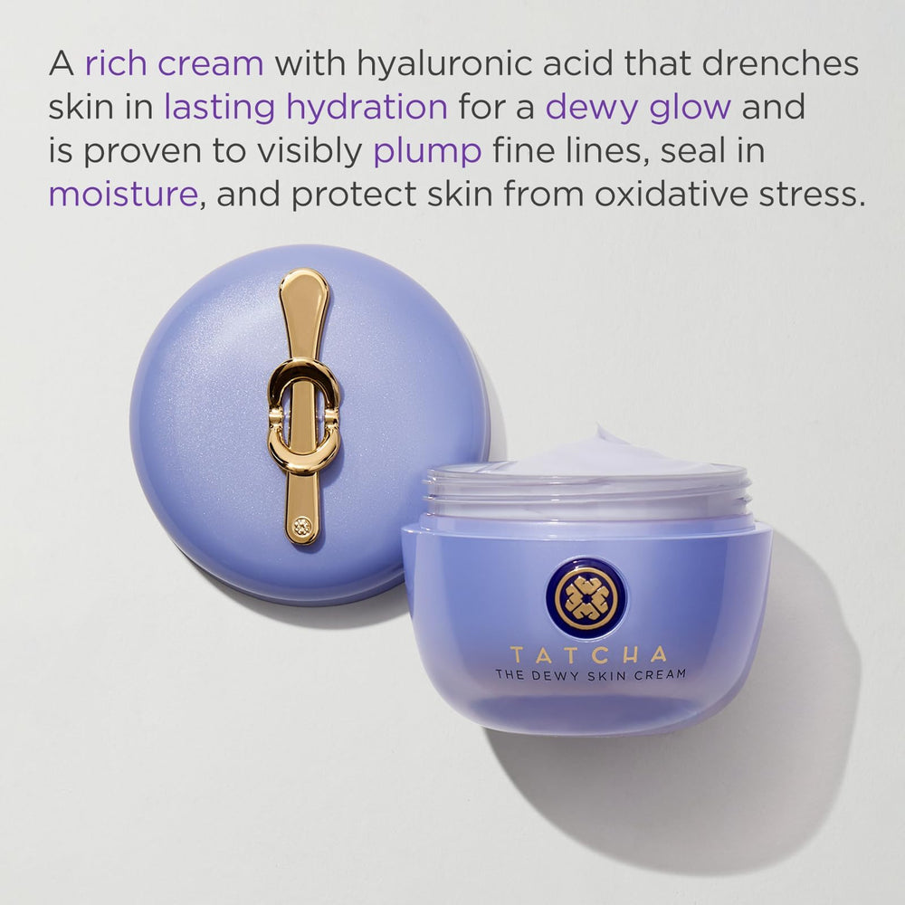 TATCHA The Dewy Skin Cream, textura cremosa, aporta un brillo suave y saludable.
