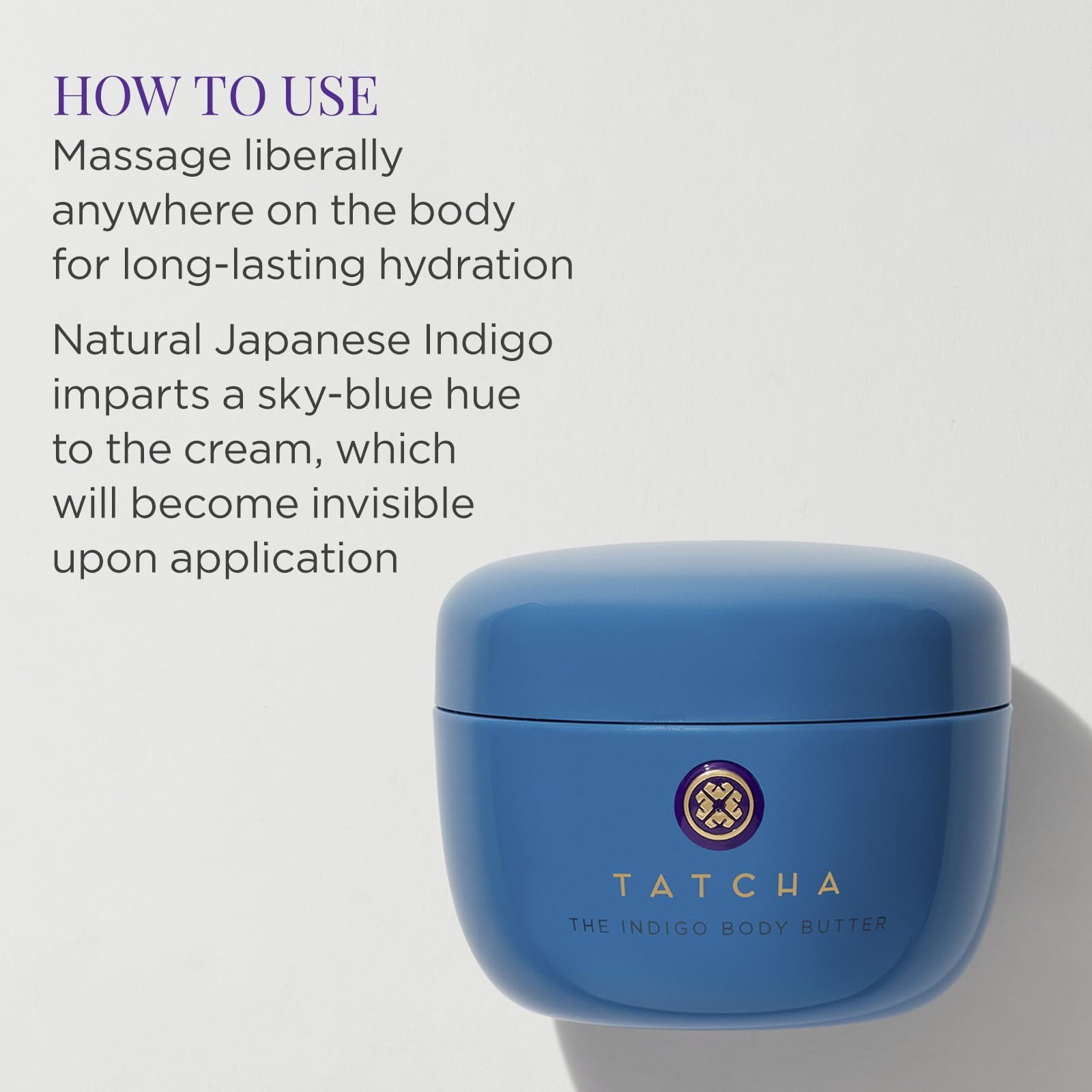 TATCHA Indigo Manteca Corporal: calma piel sensible y reduce irritación.