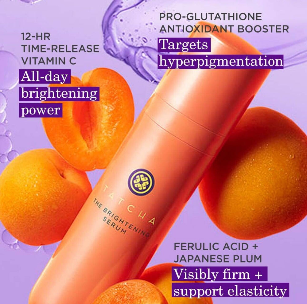 Suero iluminador de TATCHA, ferúlico como ingrediente para iluminar la piel.