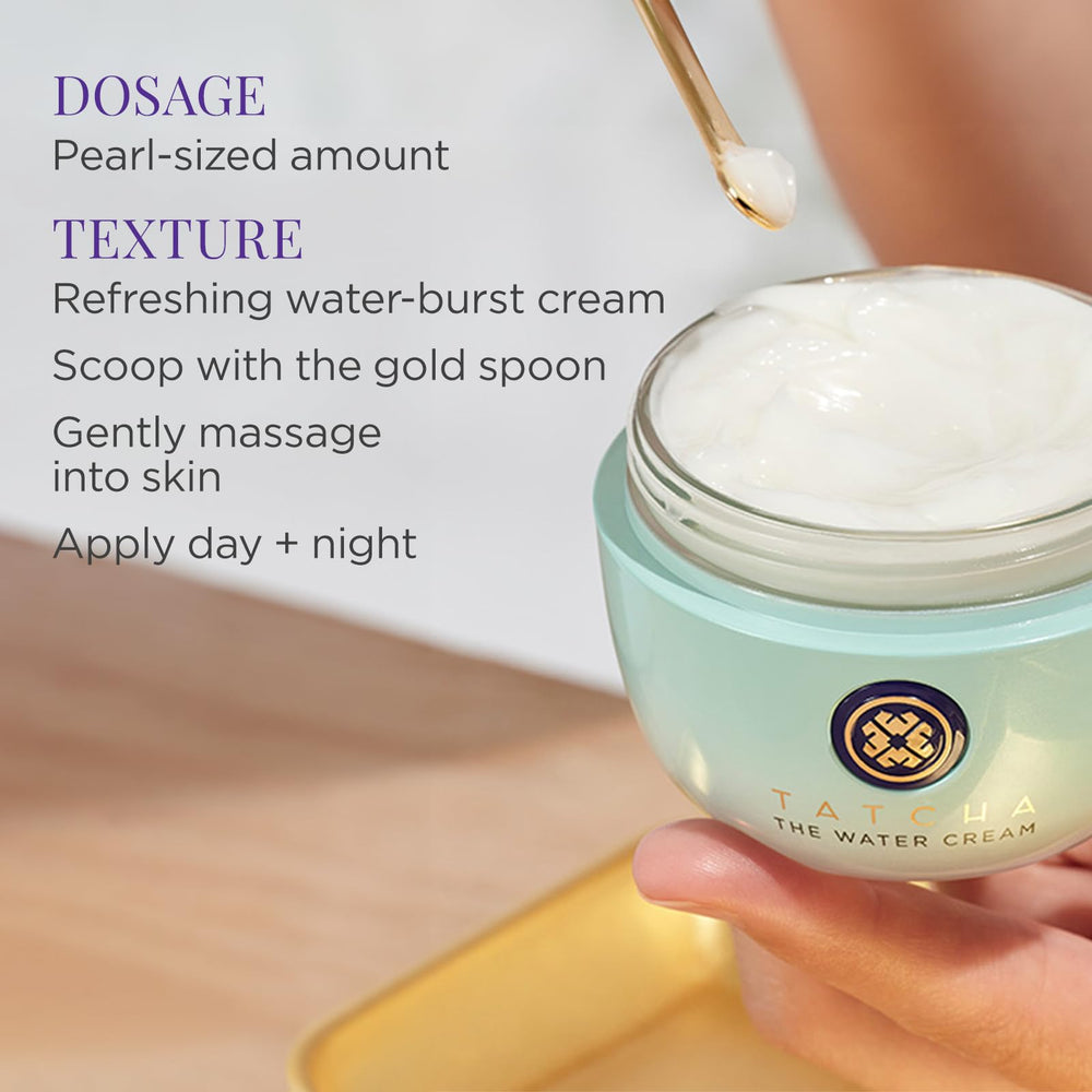 Voile doré discret de 23 carats sur TATCHA The Water Cream.
