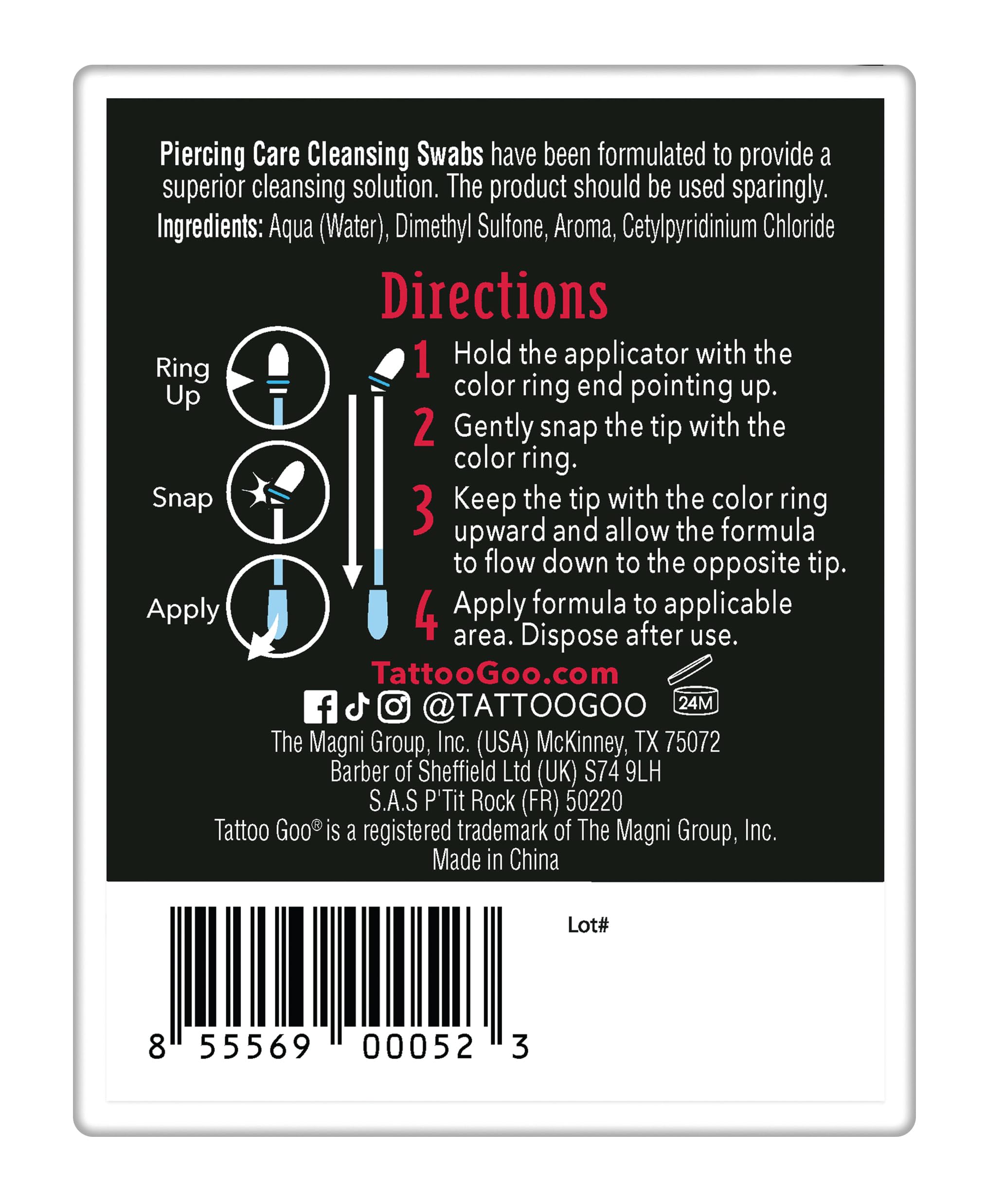 Tattoo Goo Aplicación sin tacto para cuidado del piercing, limpieza segura.