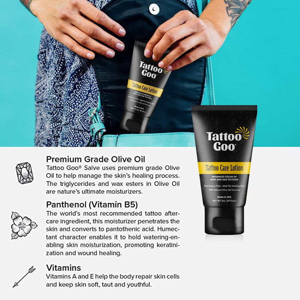 Tattoo Goo envase antimicrobiano: presentación práctica para uso diario.