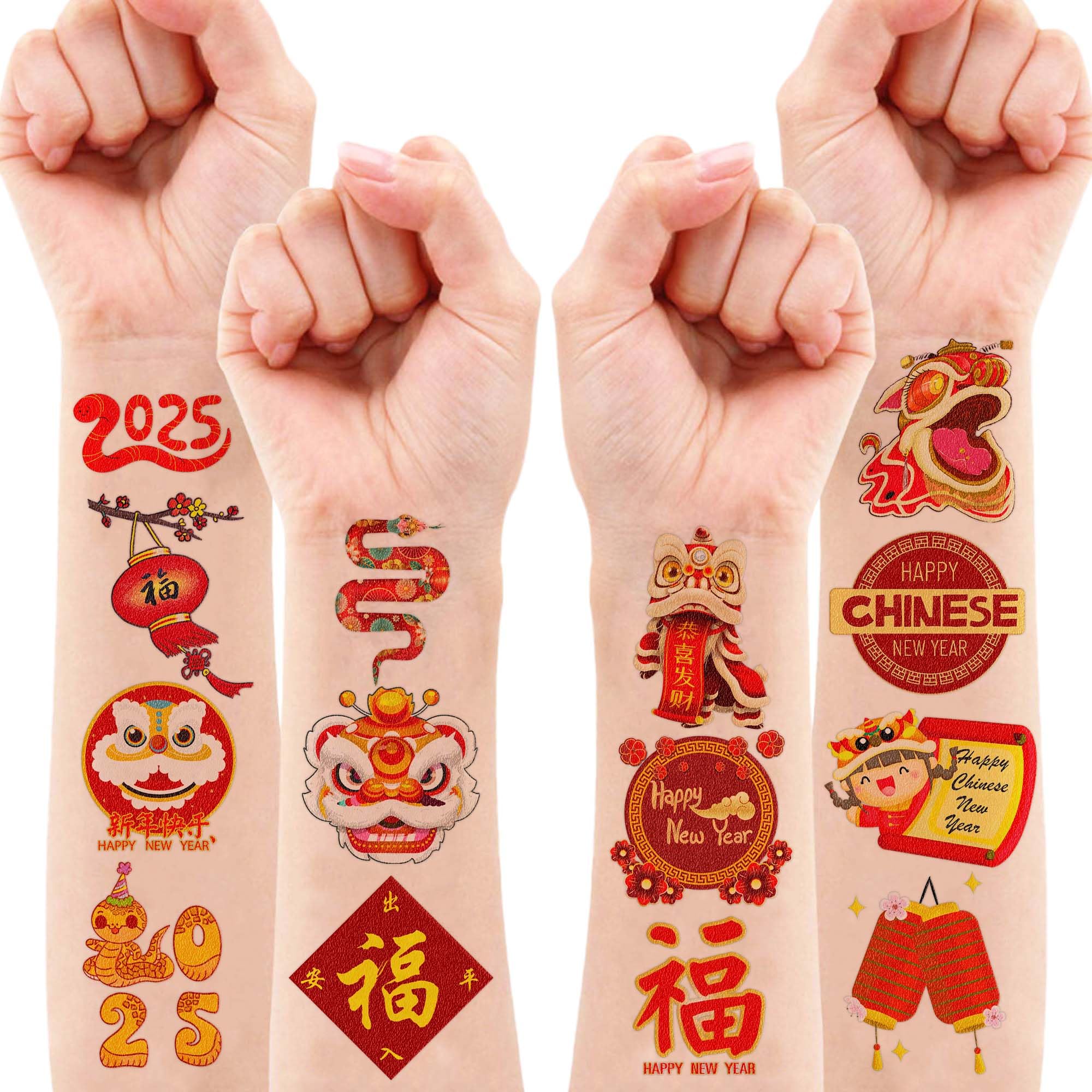 Diseños tradicionales en tatuajes temporales, 96 piezas, para celebrar con estilo.
