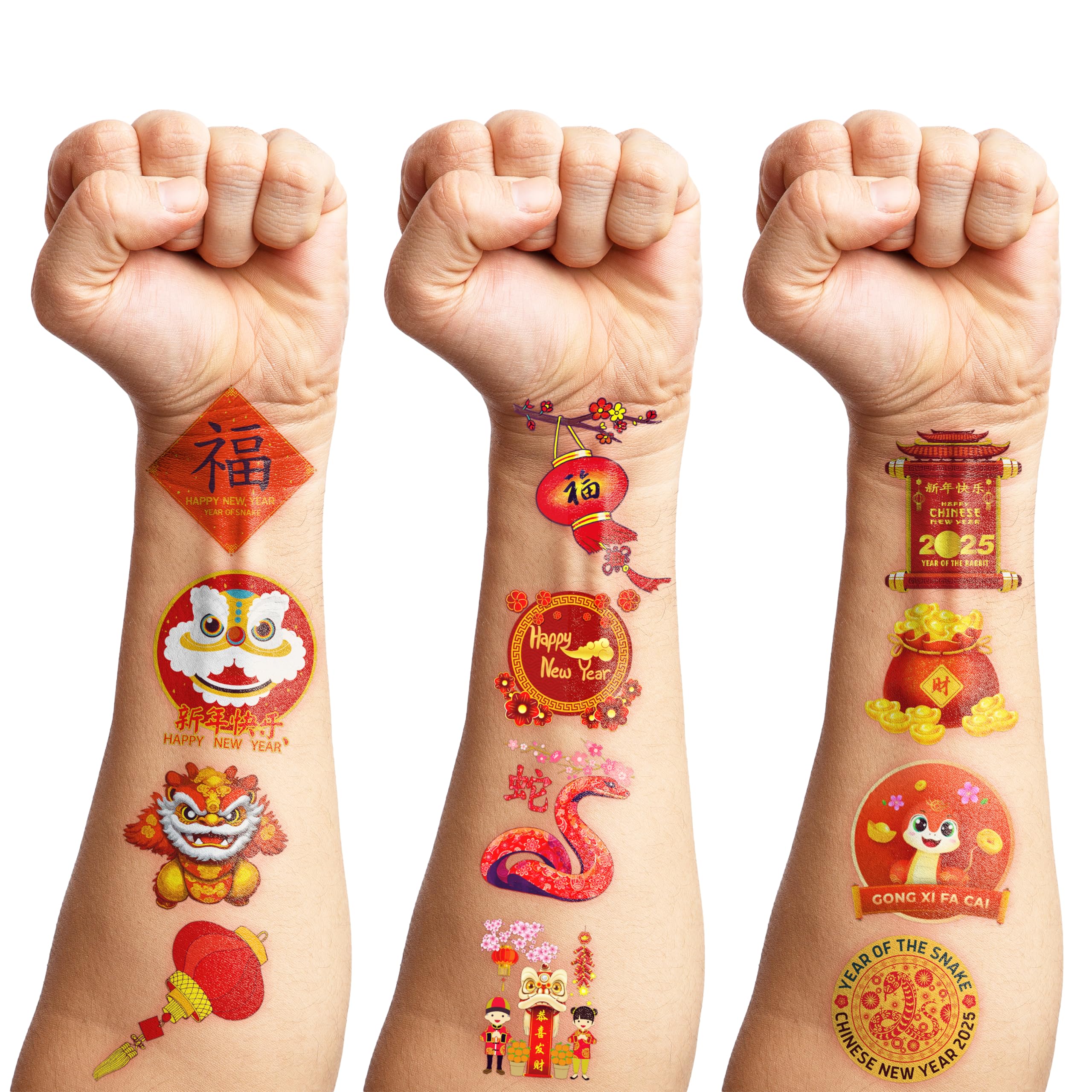 Tatuajes para fiestas temáticas, año nuevo chino, 96 piezas para niños y adultos.
