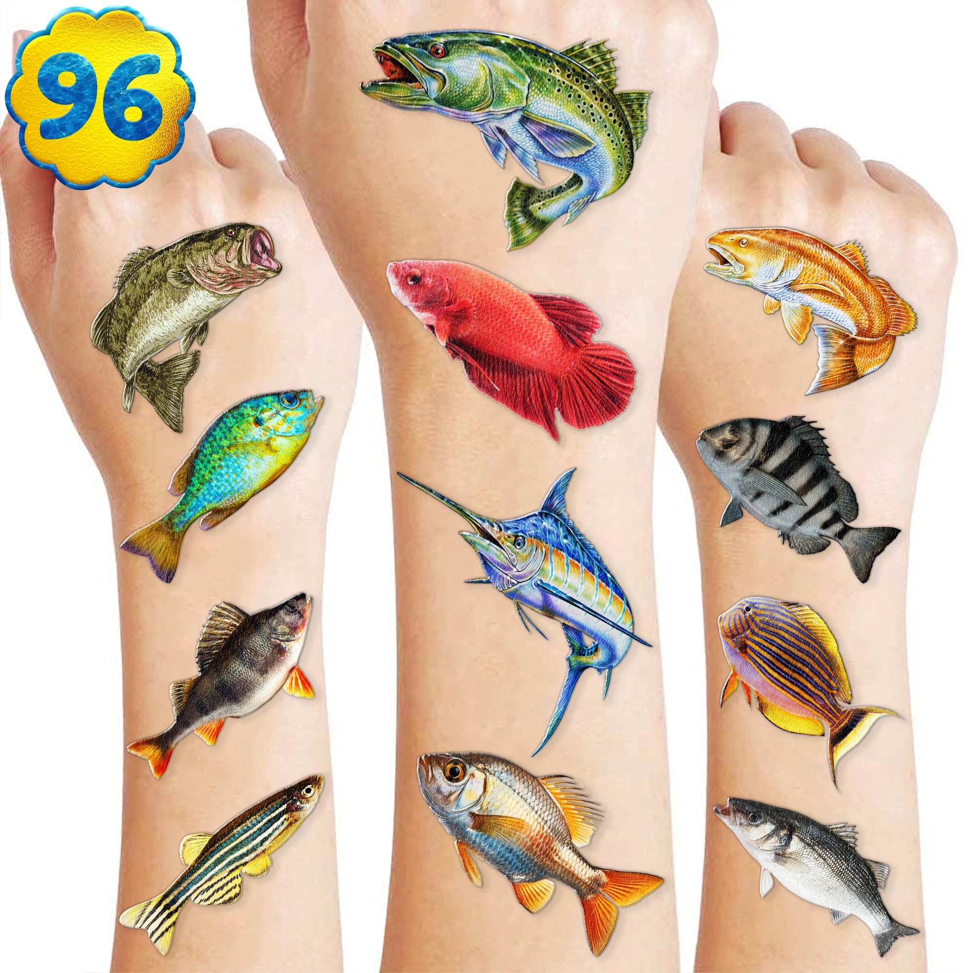 Tatuaje temporal de pesca del lago: pez colorido, ideal para fiestas infantiles