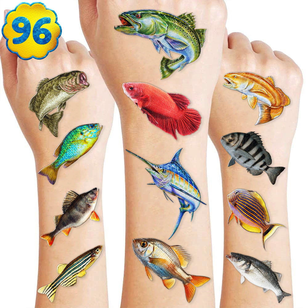 Tatuaje temporal de pesca del lago: pez colorido, ideal para fiestas infantiles