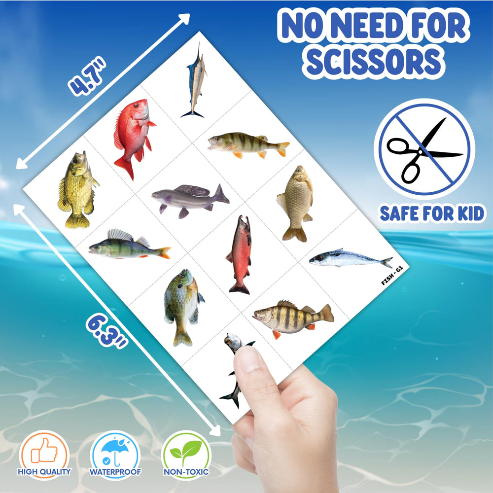 Tatuaje temporal de pesca: peces coloridos, ideal para actividades y premios