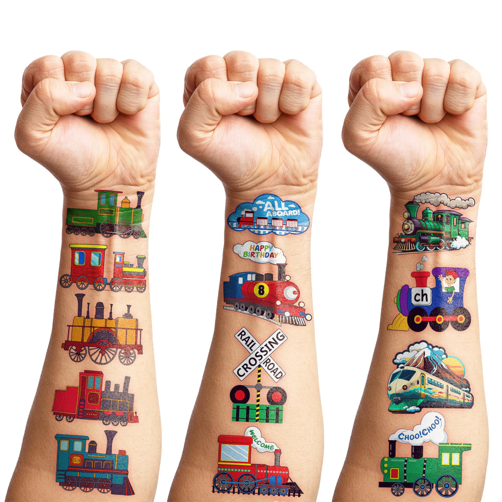 Tatuajes temporales tren perfecto para sorteos y premios educativos.