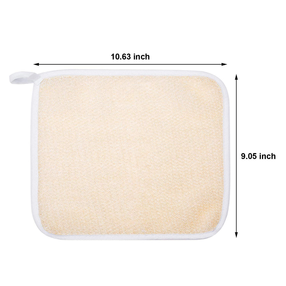 Tatuo paño exfoliante durable, borde reforzado para uso prolongado sin deshilacharse.