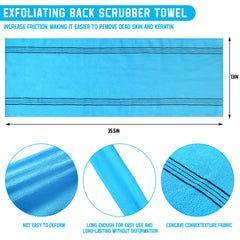 Toalla exfoliante Tatuo azul facilita la limpieza de la espalda.