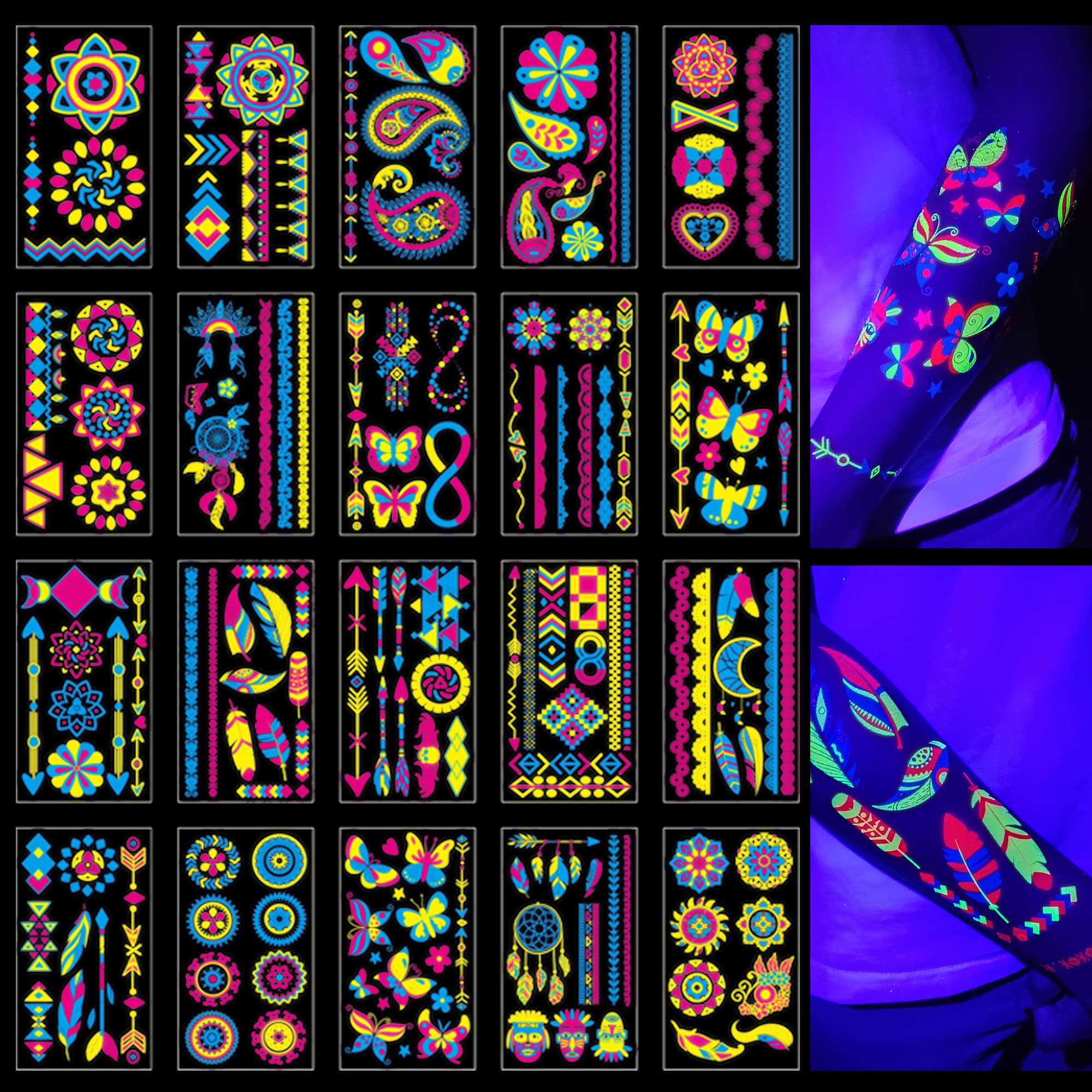 TATUWST tatuajes neon brillan bajo UV para fiestas nocturnas