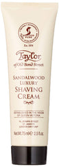Taylor of Old Bond Street crema de afeitar sándalo, frente del tubo, aroma cálido.