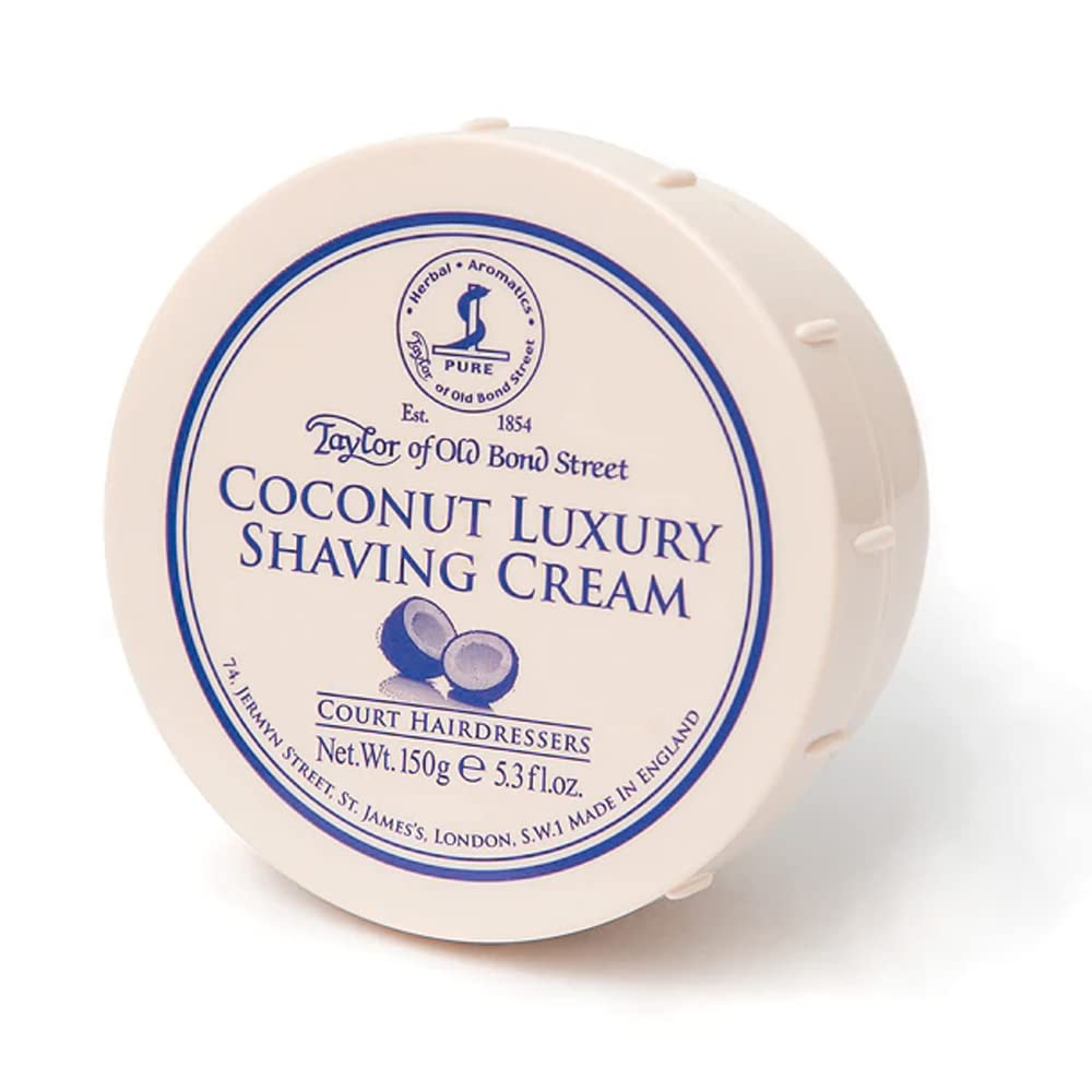 Taylor of Old Bond Street crème de rasage coco dans bol, texture onctueuse pour un rasage net