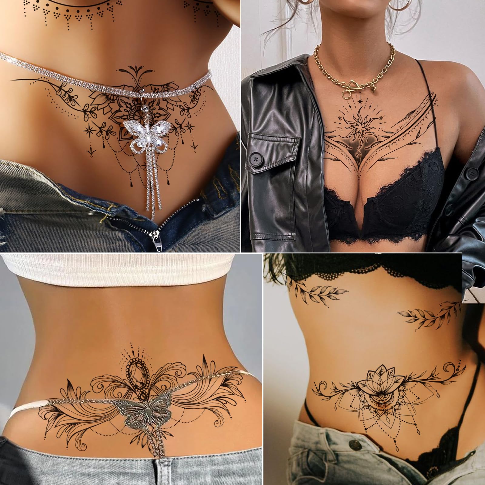 Tazimi flor en abdomen negro, opción para realzar la cintura con un toque artístico.