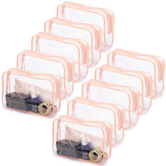Bolsas cosméticos transparentes de Tbestmax en rosa durazno para organizar maquillaje.
