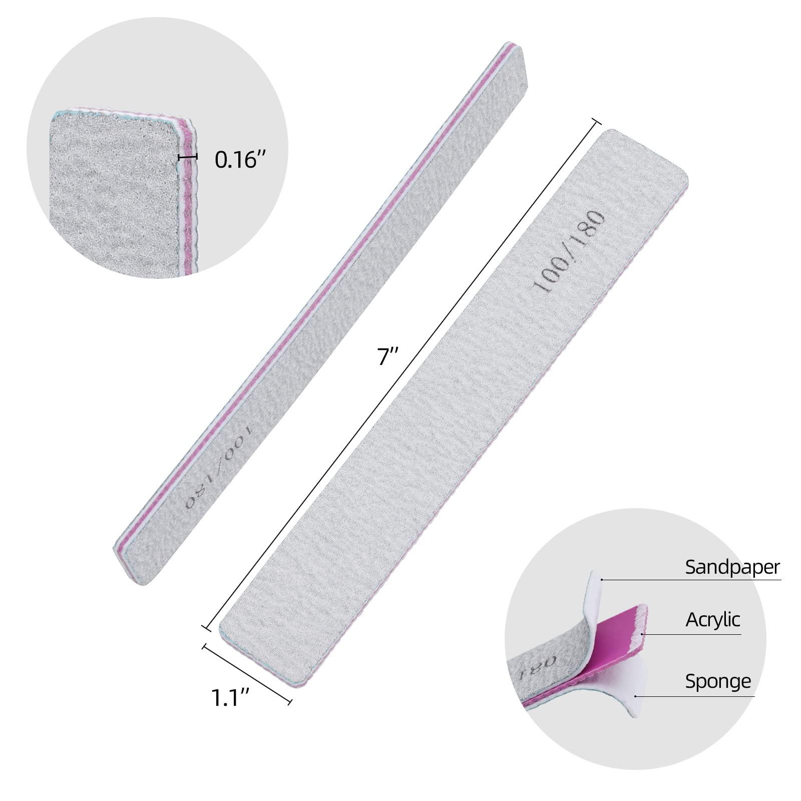 Limas uñas acrílicas Tbestmax, rectangulares, doble cara para forma rápida.