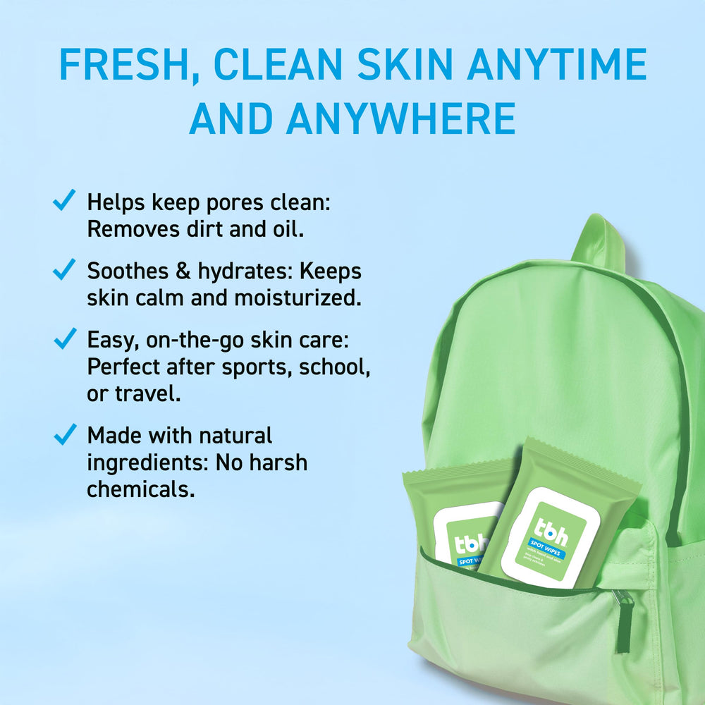 TBH Spot Face Wipes aplicación rápida en piel grasa o mixta.