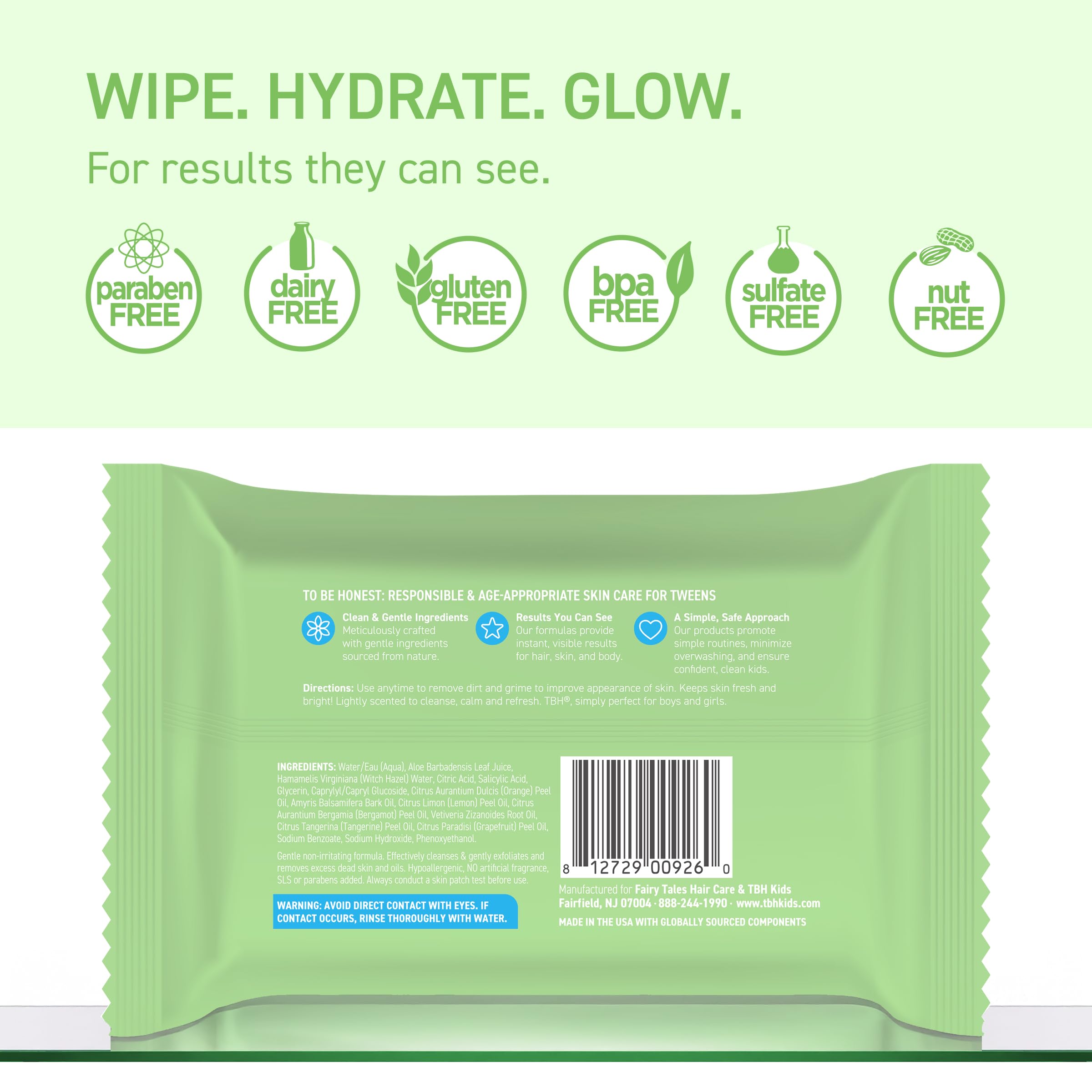 TBH Kids Spot Face Wipes textura ultra suave para uso diario.