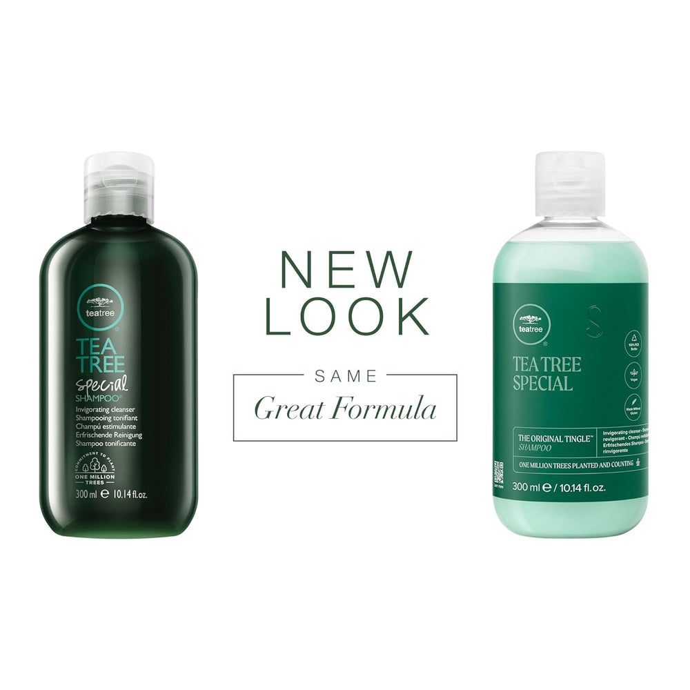 Tea Tree Acondicionador Especial, vista de la botella vertido, desenreda y suaviza el cabello.