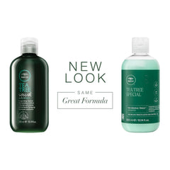 Tea Tree Acondicionador Especial, vista de la botella vertido, desenreda y suaviza el cabello.