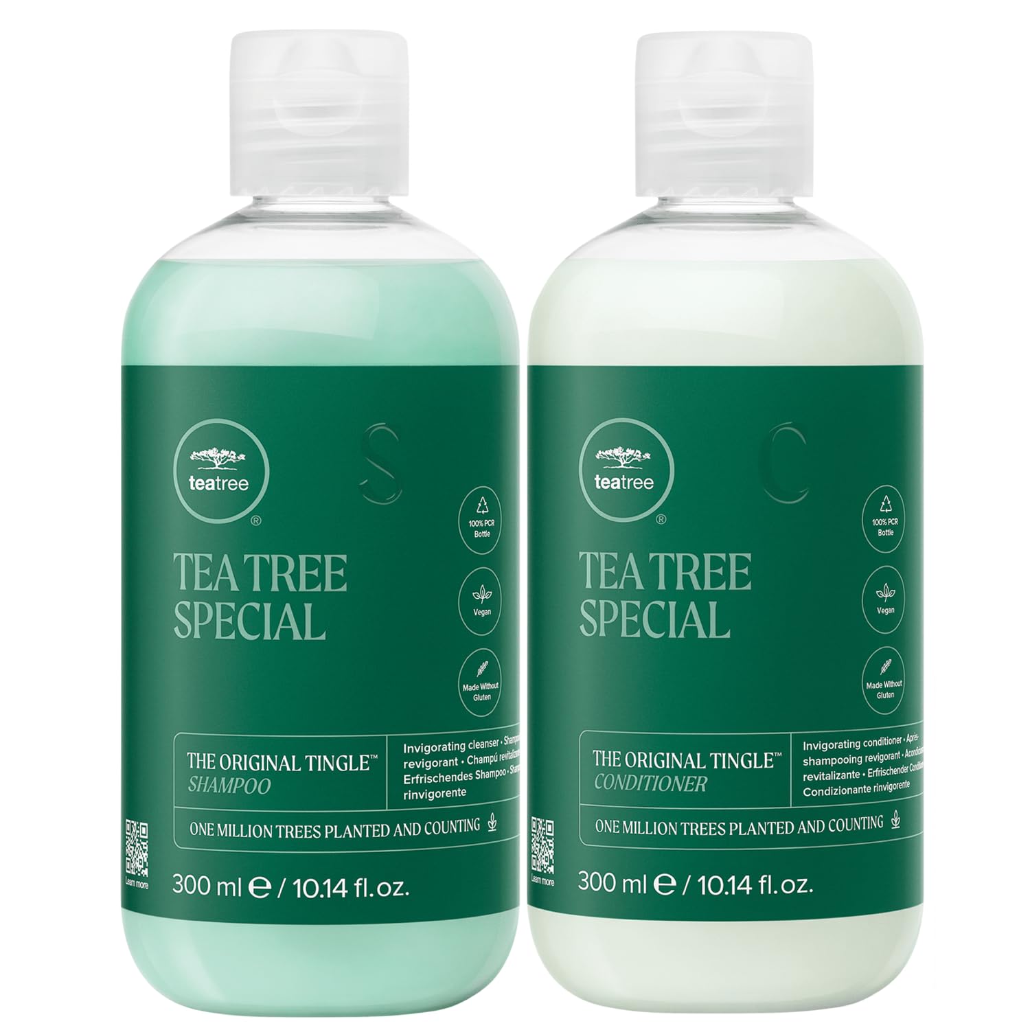 Tea Tree Champú Especial, vista de la botella vertido, aroma refrescante para revitalizar el cabello.