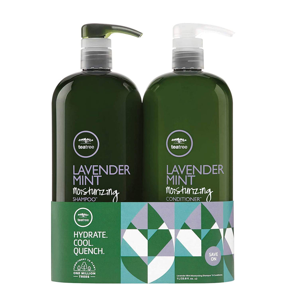 Tea Tree Hydration Lavande Menthe – ensemble emballage, présentation élégante et soin capillaire.