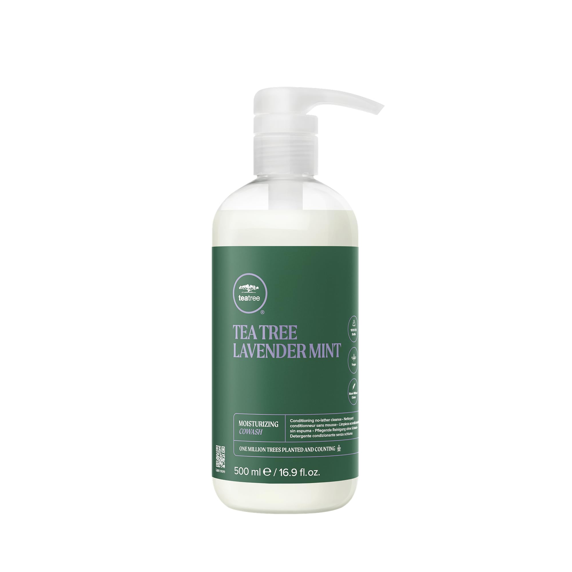 Tea Tree Lavanda Menta limpiador-acondicionador en botella; hidrata cabello grueso y rizos.