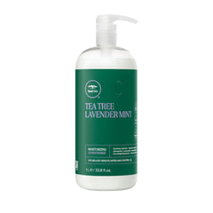 Conditionneur Tea Tree Lavande Menthe en bouteille, hydratation douce pour cheveux secs.
