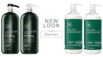 Acondicionador Tea Tree Lavender Mint: botella vertiendo, desenreda y suaviza cabello áspero.